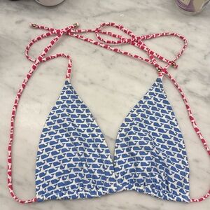 Blue and White Patterned Bikini Top